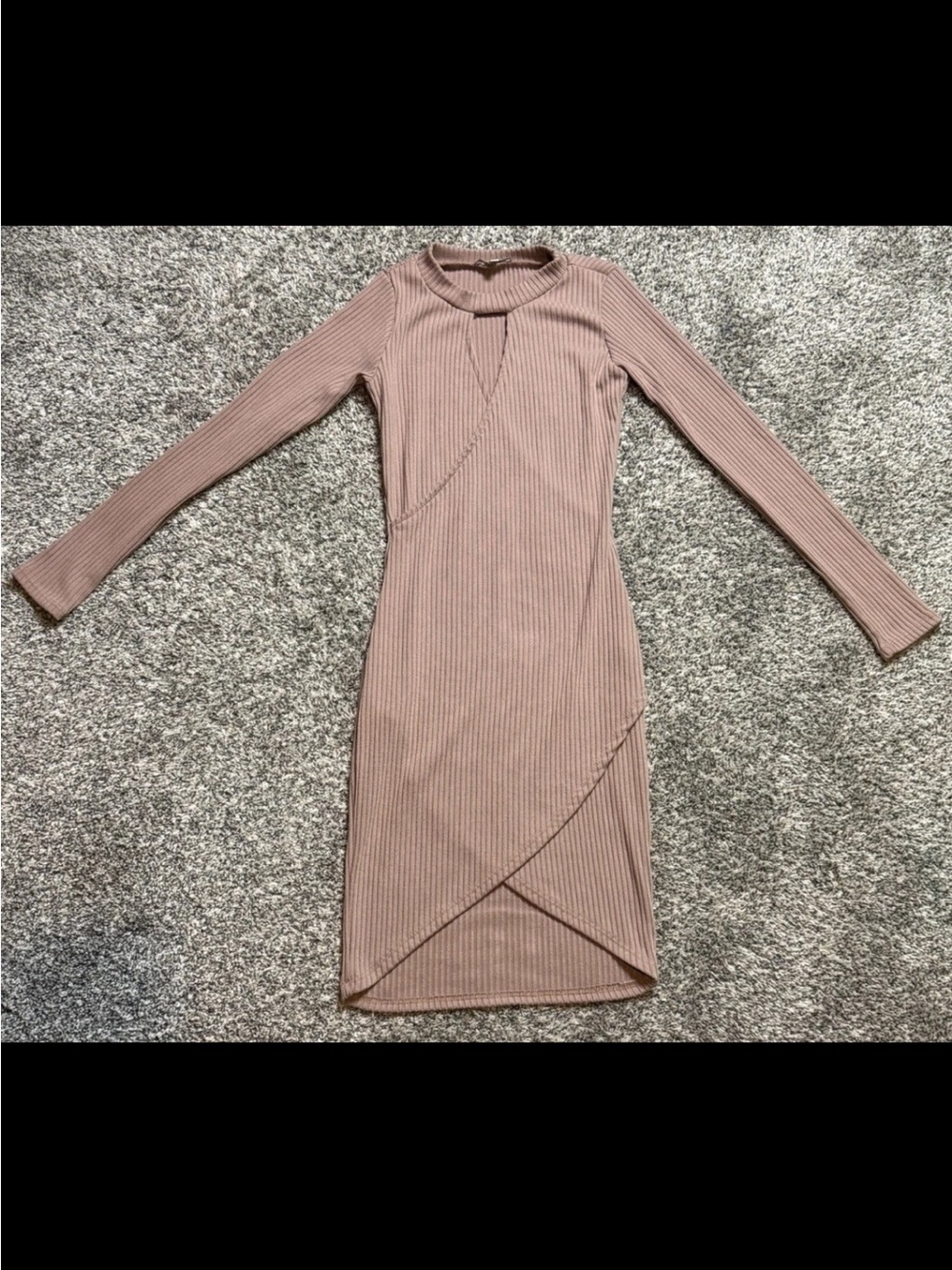 Charlotte Russe Mauve Ribbed Long-Sleeve Wrap-Front Bodycon Dress